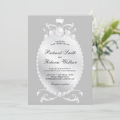 Vintage Silver Gemstone Pearl Wedding Einladung (Stehend Vorderseite)