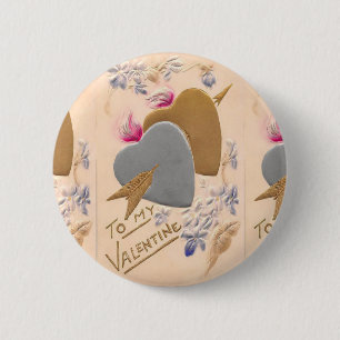 Vintage Silver & Gold Herzstück Valentine Postkart Button