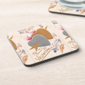 Vintage Silver & Gold Herzstück Valentine Postkart Getränkeuntersetzer (Linke Seite)