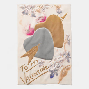 Vintage Silver & Gold Herzstück Valentine Postkart Handtuch