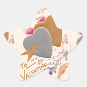 Vintage Silver & Gold Herzstück Valentine Postkart Stern-Aufkleber