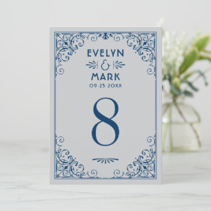 Vintage Silver Navy Art Deco Hochzeit Tischnummer