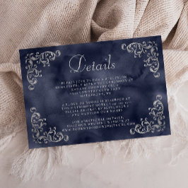 Vintage Silver Navy Blue Watercolor Details Begleitkarte