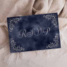 Vintage Silver Navy Blue Watercolor Hochzeit