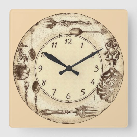 Vintage Silverware Quadratische Wanduhr (Vorderseite)