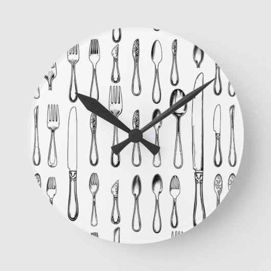 Vintage Silverware Sketch Pattern Elegant  Runde Wanduhr (Vorderseite)