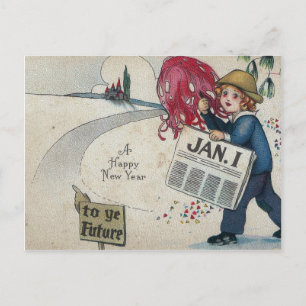 Vintage Silvester in die Zukunft 1. Jan. Feiertagspostkarte