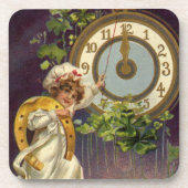 Vintage Silvesterabend Irisches Mädchen Uhr um Mit Getränkeuntersetzer (Vorderseite)