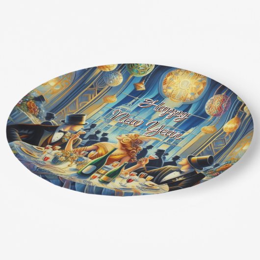 Vintage Silvesterplatte Pappteller (Schrägansicht)