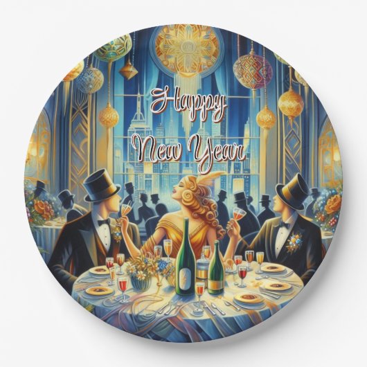 Vintage Silvesterplatte Pappteller (Vorderseite)