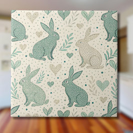 Vintage Simple Bunny Silhouettes Hearts Pattern Fliese