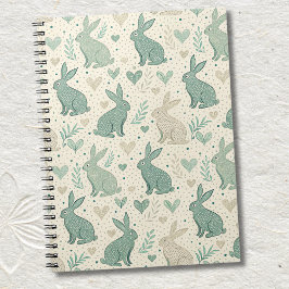 Vintage Simple Bunny Silhouettes Hearts Pattern Notizblock