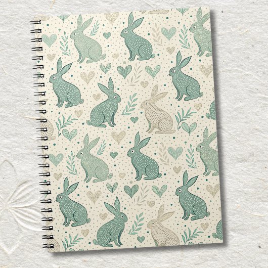 Vintage Simple Bunny Silhouettes Hearts Pattern Notizblock