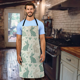 Vintage Simple Bunny Silhouettes Hearts Pattern Schürze