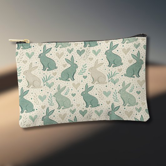 Vintage Simple Bunny Silhouettes Hearts Pattern Zubehörtasche