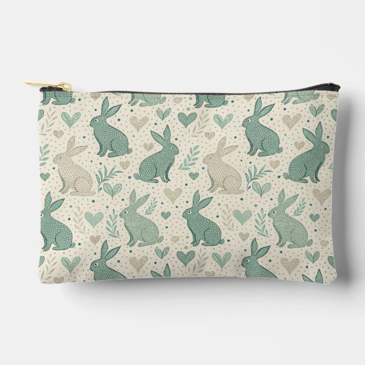 Vintage Simple Bunny Silhouettes Hearts Pattern Zubehörtasche (Vorderseite)