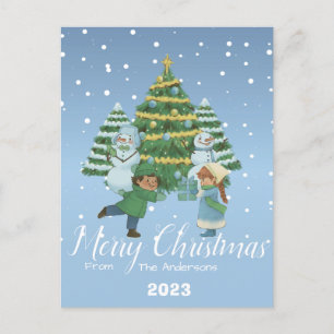 Vintage Simple Snow Weihnachtsferien Schrift Feiertagspostkarte
