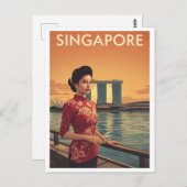 Vintage Singapore Qipao Postkarte (Vorne/Hinten)