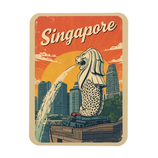 Vintage Singapur Der Merlion-Maskottchen-Geschenke Magnet (Vertikal)