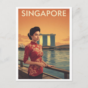 Vintage-Singapur-Qipao Postkarte