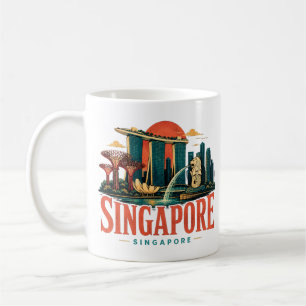Vintage-Singapur-Reise-Kunst-Sehenswürdigkeit Kaffeetasse