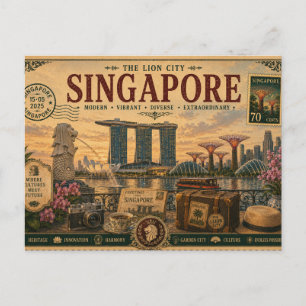 Vintage Singapur Urlaubs-Souvenir Postkarte