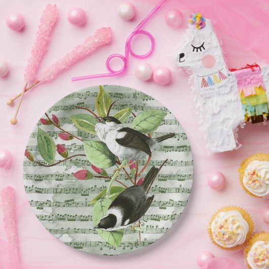 Vintage Singvögel auf Noten Pappteller (Party)