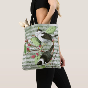 Vintage Singvögel auf Noten Tasche