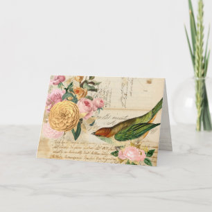Vintage Singvögel und Rose in Rot und Gold