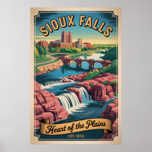 Vintage Sioux Falls South Dakota Retro-Reise Poster