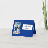 Vintage Sitzkarte für das blaue Häkelpaar Single Dankeskarte (Vorderseite)