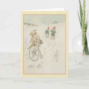 Vintage skandinavische Gnome God Jul Weihnachtskar Feiertagskarte