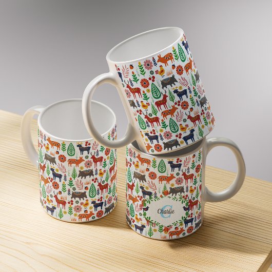 Vintage skandinavisches Volkskunst-Monogramm-Muste Kaffeetasse