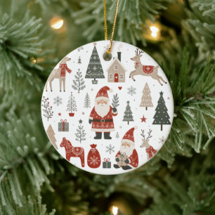 Vintage skandinavisches Weihnachten Santa Rentier Keramik Ornament