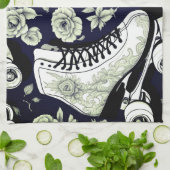 Vintage Skate Schwarz/Weiß Geschirrtuch (Gefaltet)