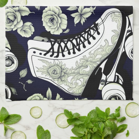 Vintage Skate Schwarz/Weiß Geschirrtuch (Gefaltet)