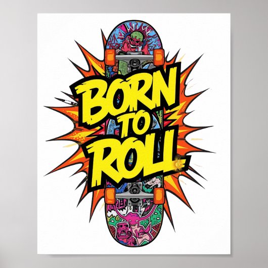 Vintage Skateboard "Born to Roll" Graphic Poster (Vorne)