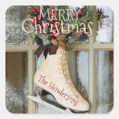 Vintage Skaten Weihnachtsnachtsnachtsmarke Quadratischer Aufkleber (Vorderseite)