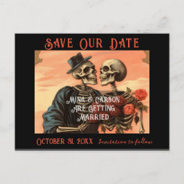 Vintage Skeleton Couple Goth Speichern Sie das Dat Ankündigungspostkarte