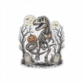 Vintage Skeleton Dinosaur Halloween Graveyard Desi Aufkleber (Vorderseite)