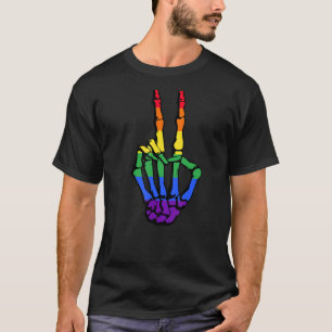 Vintage Skeleton Hand Peace Sign Liebe Lesbian Gay T-Shirt