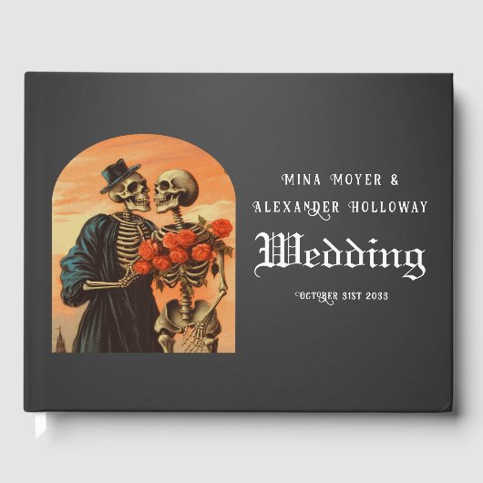 Vintage Skeleton Romantisches Goth Foto Gästebuch (Vorderseite)