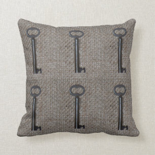 Vintage Skeleton Schlüssel auf Leinwand-Kissen Kissen
