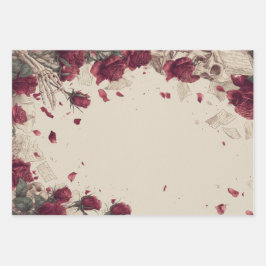 Vintage Skeleton Skull Love Red Rose Collage Geschenkpapier Set