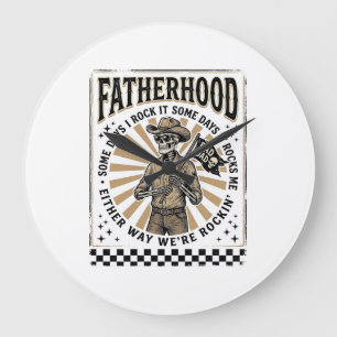 Vintage-Skelett-Cowboy-Vater-Shirt-Design Große Wanduhr