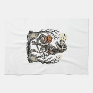 Vintage-Skelett-Dinosaurier-Halloween-Friedhofs-De Geschirrtuch
