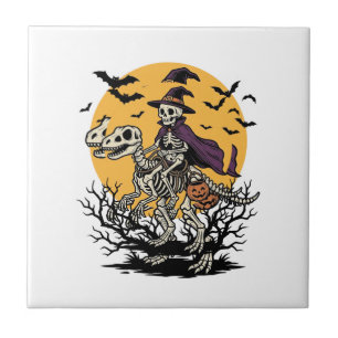 Vintage-Skelett-Dinosaurier-Halloween-Shirt-Design Fliese