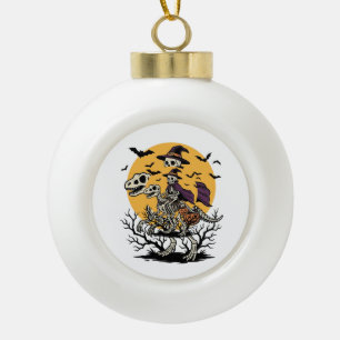 Vintage-Skelett-Dinosaurier-Halloween-Shirt-Design Keramik Kugel-Ornament