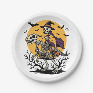Vintage-Skelett-Dinosaurier-Halloween-Shirt-Design Pappteller