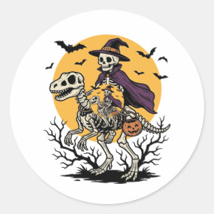 Vintage-Skelett-Dinosaurier-Halloween-Shirt-Design Runder Aufkleber